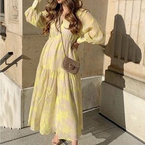 Floral Yellow and Gray Dress